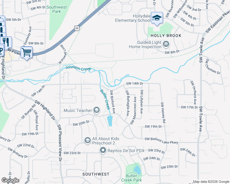 map of restaurants, bars, coffee shops, grocery stores, and more near 2751 Southwest 16th Place in Gresham