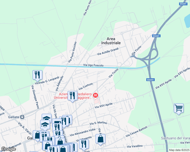 map of restaurants, bars, coffee shops, grocery stores, and more near 19 Via Bornasca in Galliate