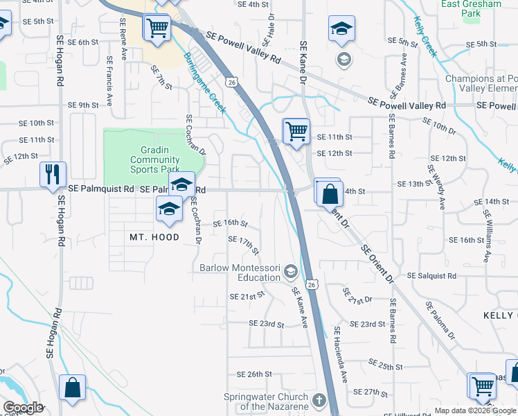 map of restaurants, bars, coffee shops, grocery stores, and more near 1520 Southeast Hale Court in Gresham