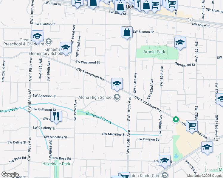 map of restaurants, bars, coffee shops, grocery stores, and more near 18650 Southwest Kinnaman Road in Beaverton