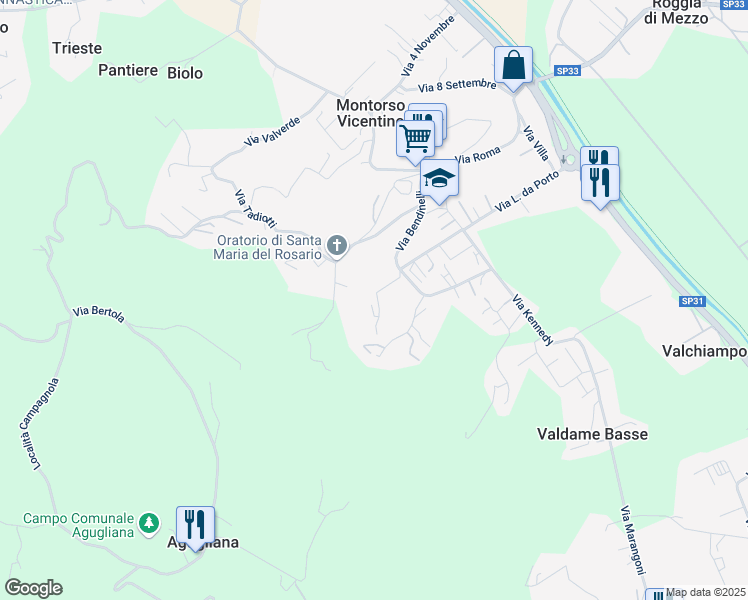 map of restaurants, bars, coffee shops, grocery stores, and more near 8 Via Montello in Montorso Vicentino