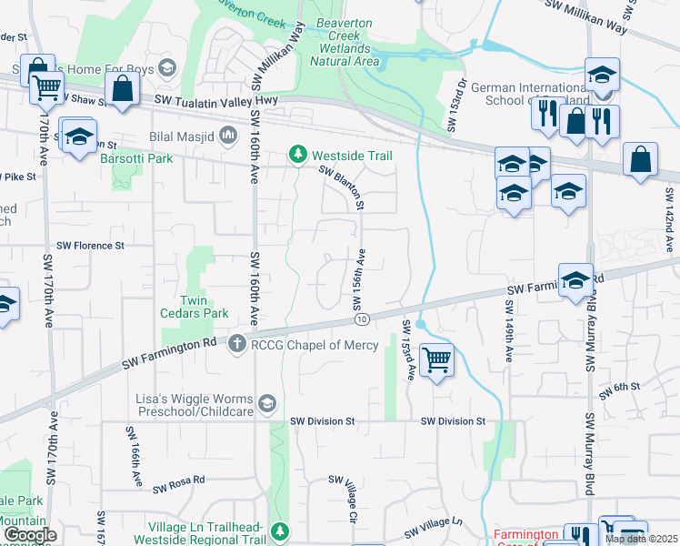 map of restaurants, bars, coffee shops, grocery stores, and more near 4950 Southwest Greensboro Way in Beaverton