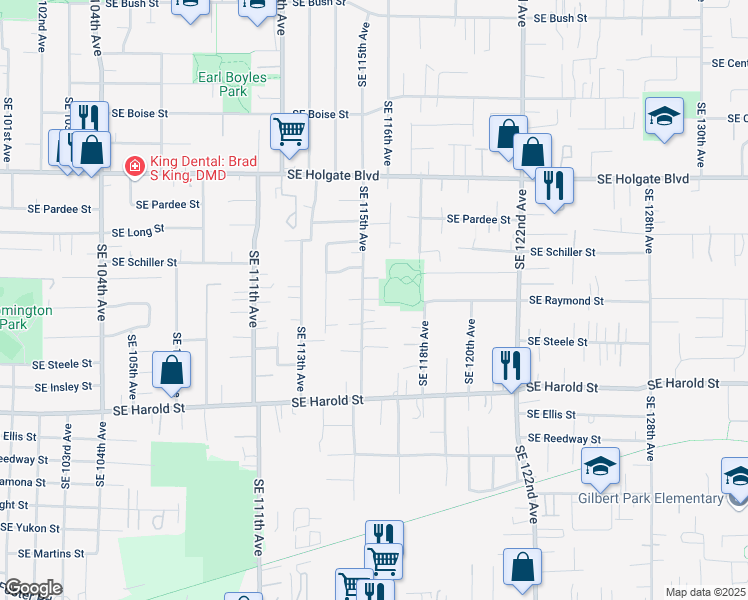 map of restaurants, bars, coffee shops, grocery stores, and more near 5006 Southeast 115th Avenue in Portland