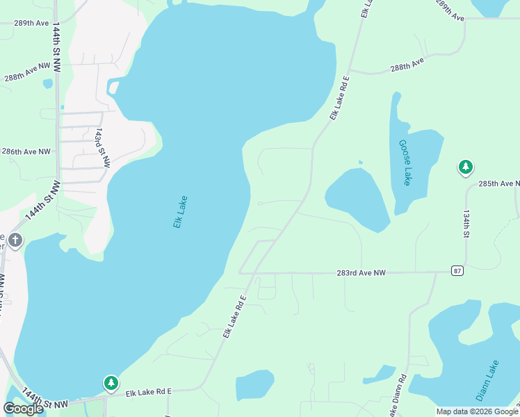 map of restaurants, bars, coffee shops, grocery stores, and more near 28404 Elk Lake Road East in Zimmerman
