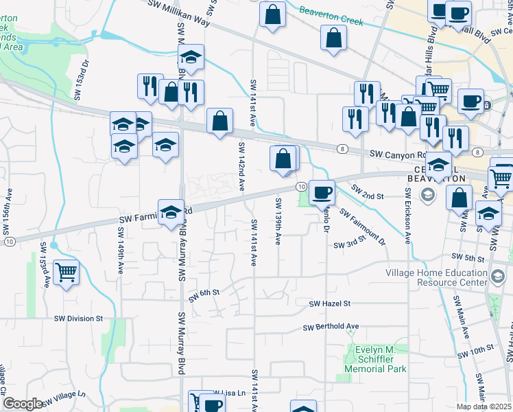 map of restaurants, bars, coffee shops, grocery stores, and more near 4626 Southwest 141st Avenue in Beaverton