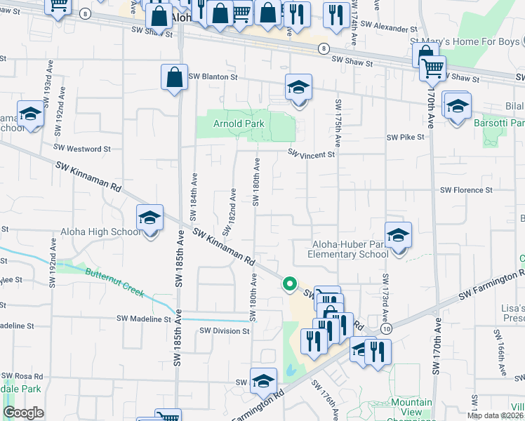 map of restaurants, bars, coffee shops, grocery stores, and more near 17941 Southwest Robert Lane in Aloha