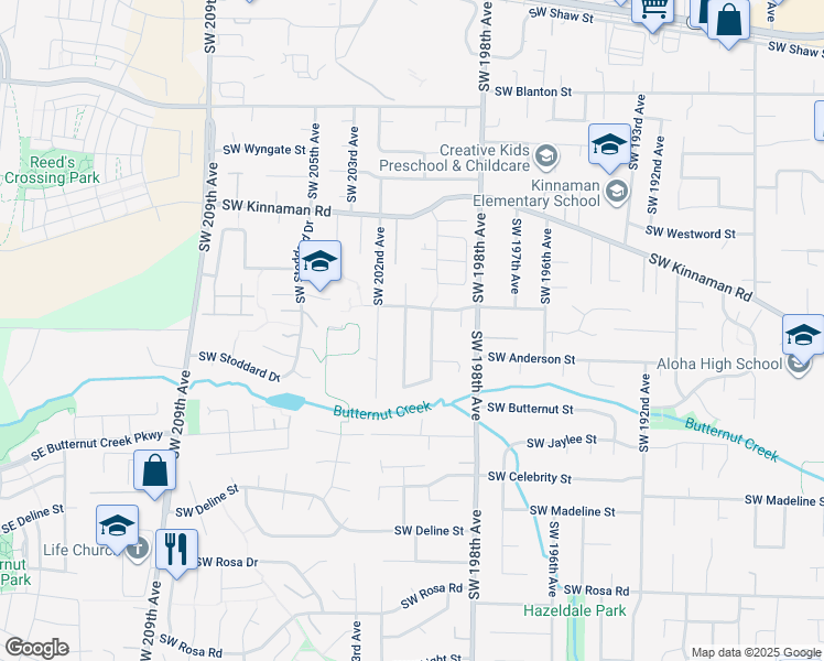 map of restaurants, bars, coffee shops, grocery stores, and more near 4633 Southwest 201st Avenue in Beaverton
