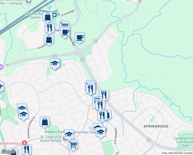 map of restaurants, bars, coffee shops, grocery stores, and more near Sternes Private in Ottawa