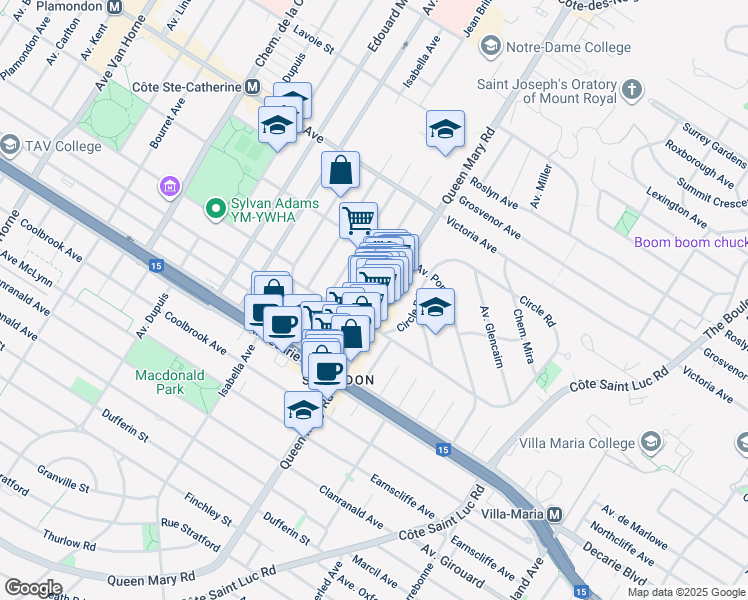 map of restaurants, bars, coffee shops, grocery stores, and more near in Montreal