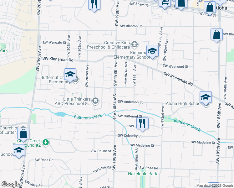 map of restaurants, bars, coffee shops, grocery stores, and more near 19793 Southwest Sweet Gum Court in Aloha