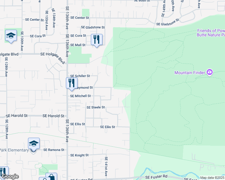 map of restaurants, bars, coffee shops, grocery stores, and more near 5022 Southeast 141st Place in Portland