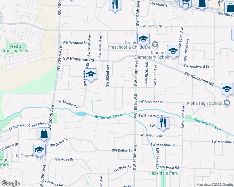 map of restaurants, bars, coffee shops, grocery stores, and more near 4633 Southwest 201st Avenue in Beaverton