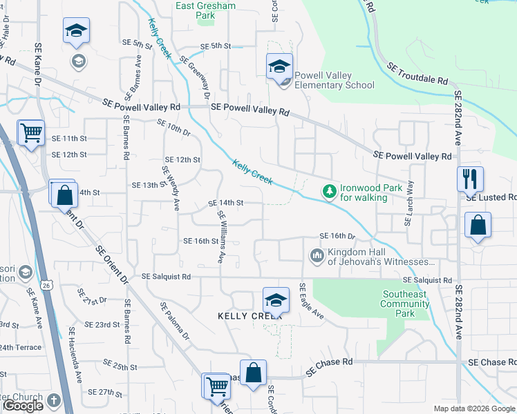 map of restaurants, bars, coffee shops, grocery stores, and more near 1427 Southeast Condor Avenue in Gresham