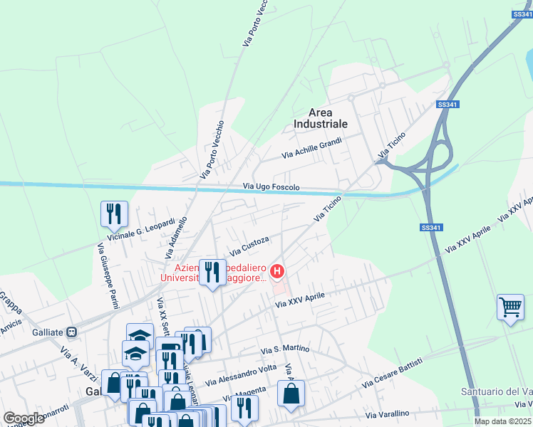 map of restaurants, bars, coffee shops, grocery stores, and more near 19 Via Bornasca in Galliate