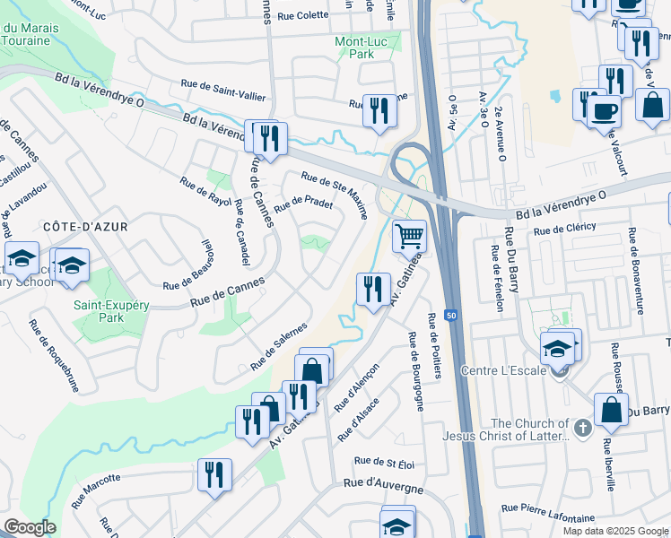 map of restaurants, bars, coffee shops, grocery stores, and more near 370 Rue de Sainte Maxime in Gatineau
