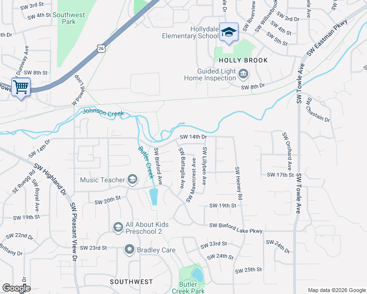 map of restaurants, bars, coffee shops, grocery stores, and more near 2500 Southwest 15th Street in Gresham