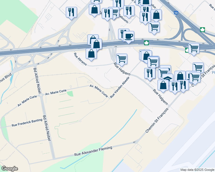 map of restaurants, bars, coffee shops, grocery stores, and more near 6520 Rue Abrams in Montréal