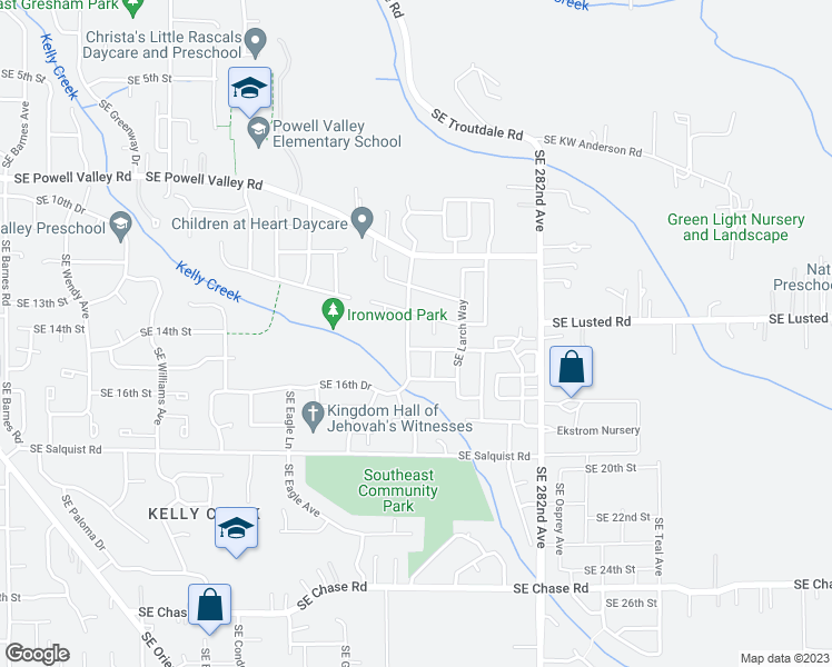 map of restaurants, bars, coffee shops, grocery stores, and more near 1454 Southeast Ironwood Lane in Gresham