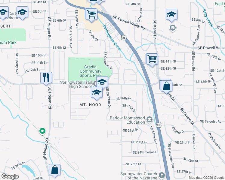 map of restaurants, bars, coffee shops, grocery stores, and more near 2696 Southeast Palmquist Road in Gresham