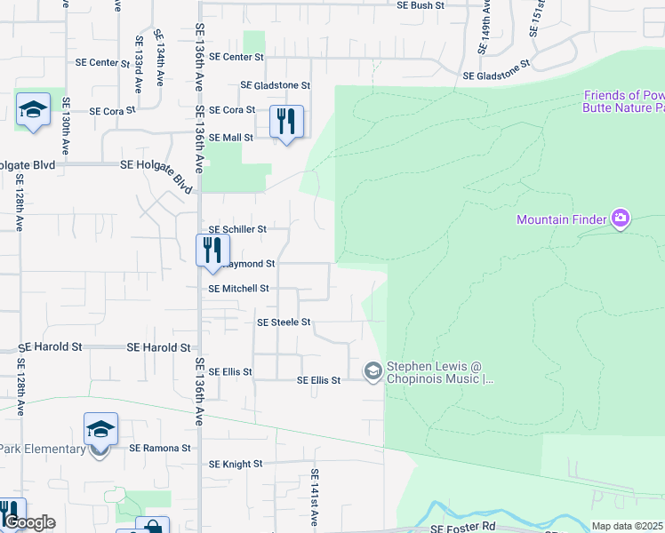 map of restaurants, bars, coffee shops, grocery stores, and more near 5022 Southeast 141st Place in Portland