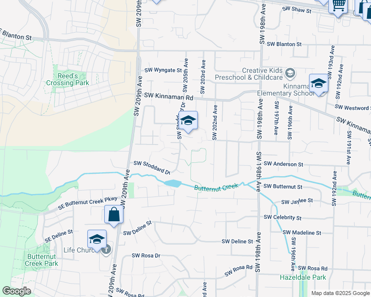 map of restaurants, bars, coffee shops, grocery stores, and more near 4450 Southwest Stoddard Drive in Beaverton