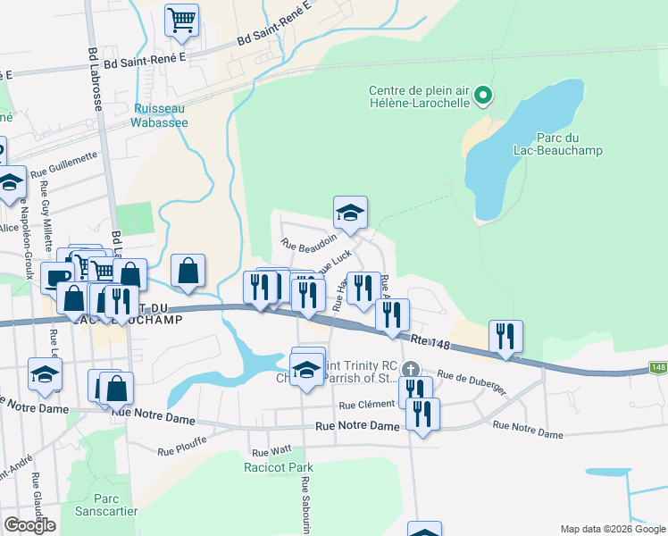 map of restaurants, bars, coffee shops, grocery stores, and more near 232 Rue Luck in Gatineau