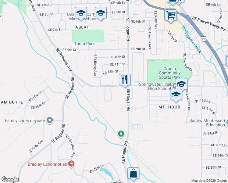 map of restaurants, bars, coffee shops, grocery stores, and more near 1525 Southeast Maple Loop in Gresham
