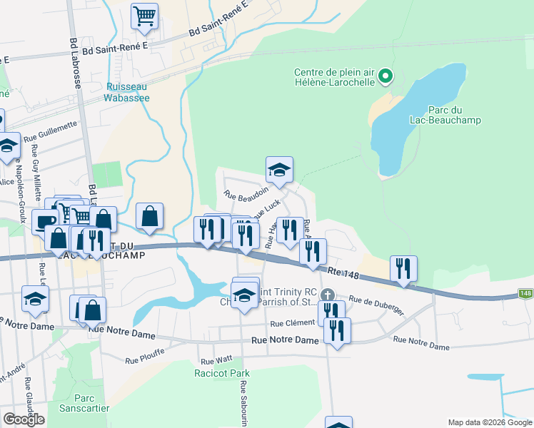 map of restaurants, bars, coffee shops, grocery stores, and more near 232 Rue Luck in Gatineau