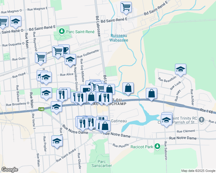map of restaurants, bars, coffee shops, grocery stores, and more near 240 Boulevard Labrosse in Gatineau