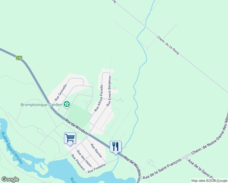 map of restaurants, bars, coffee shops, grocery stores, and more near 11 Rue Syllybri in Sherbrooke