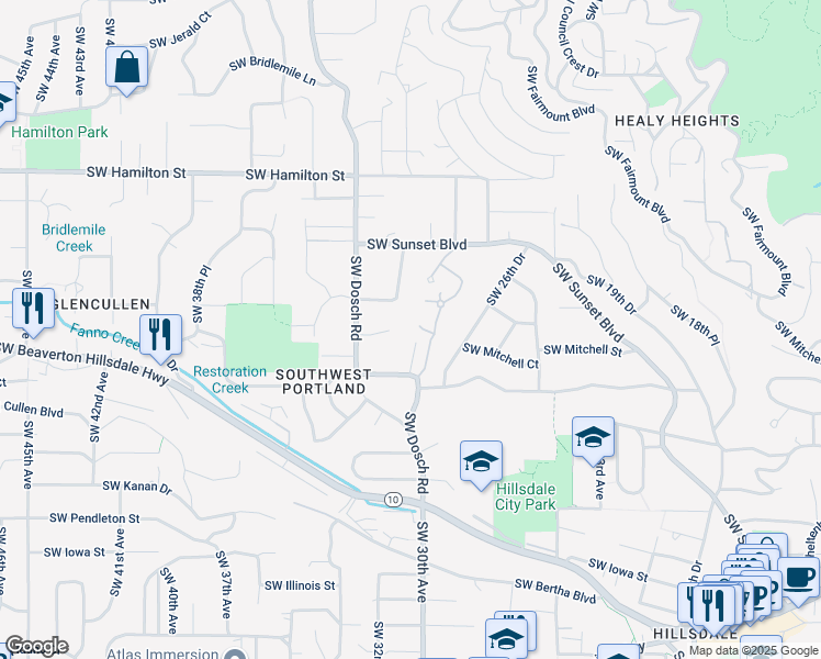 map of restaurants, bars, coffee shops, grocery stores, and more near 5103 Southwest Richenberg Court in Portland