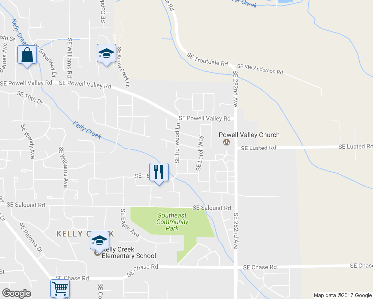 map of restaurants, bars, coffee shops, grocery stores, and more near 5548 Southeast Woodland Drive in Gresham
