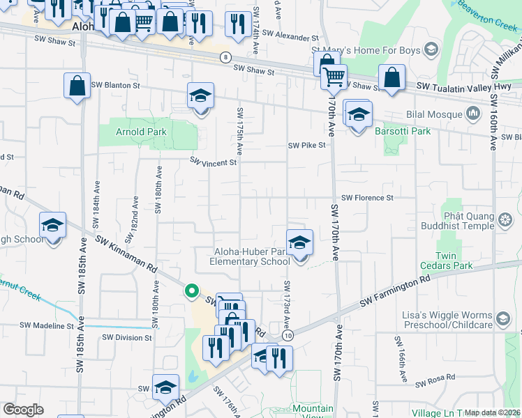 map of restaurants, bars, coffee shops, grocery stores, and more near 4683 Southwest Riviera Place in Aloha