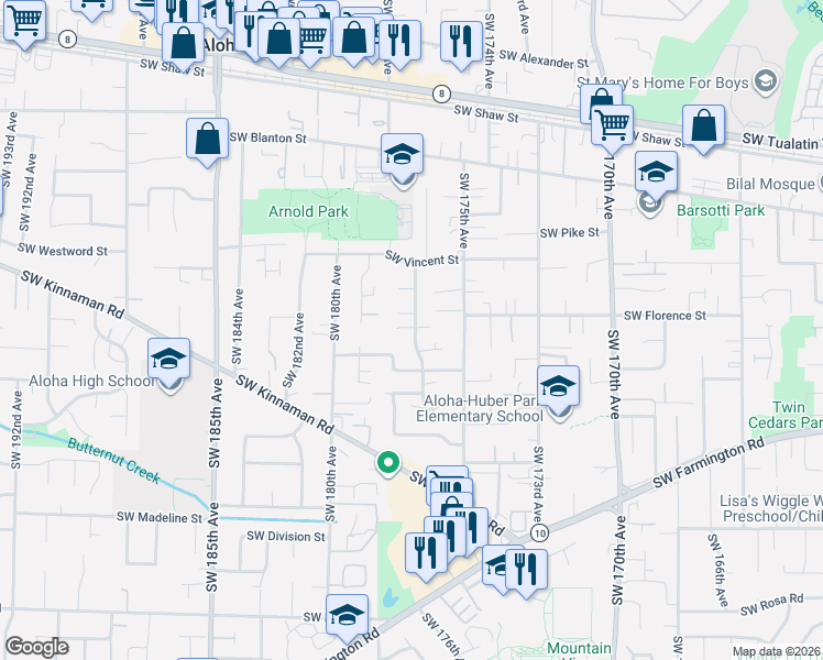 map of restaurants, bars, coffee shops, grocery stores, and more near 4620 Southwest 177th Avenue in Beaverton