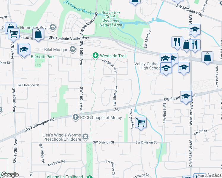 map of restaurants, bars, coffee shops, grocery stores, and more near 4950 Southwest Greensboro Way in Beaverton
