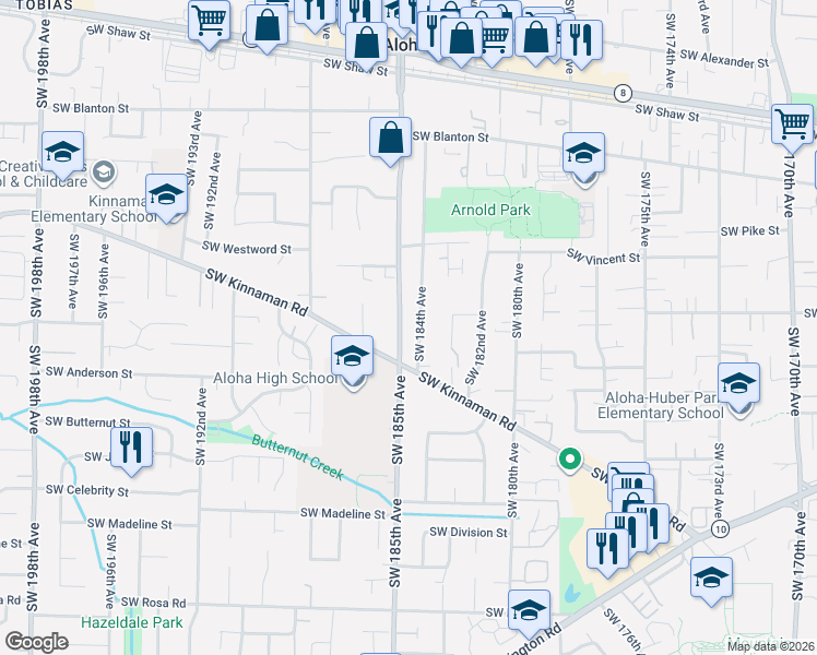 map of restaurants, bars, coffee shops, grocery stores, and more near in Aloha