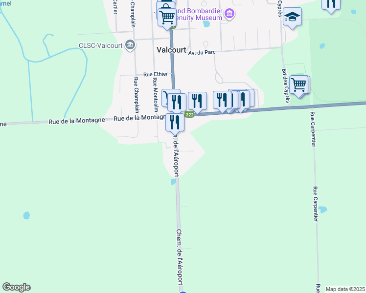 map of restaurants, bars, coffee shops, grocery stores, and more near 5527 Chemin de l'Aéroport in Valcourt