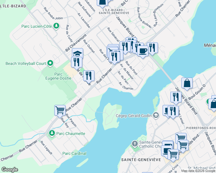 map of restaurants, bars, coffee shops, grocery stores, and more near 444 Rue Raymond in Montréal