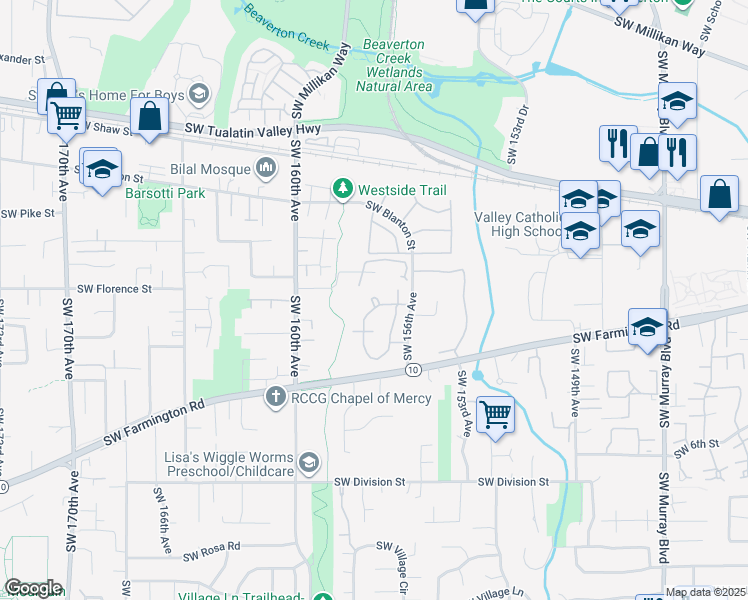 map of restaurants, bars, coffee shops, grocery stores, and more near 4673 Southwest Greensboro Way in Beaverton