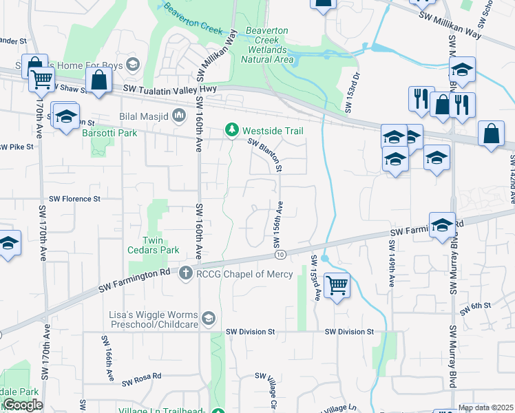 map of restaurants, bars, coffee shops, grocery stores, and more near 4950 Southwest Greensboro Way in Beaverton