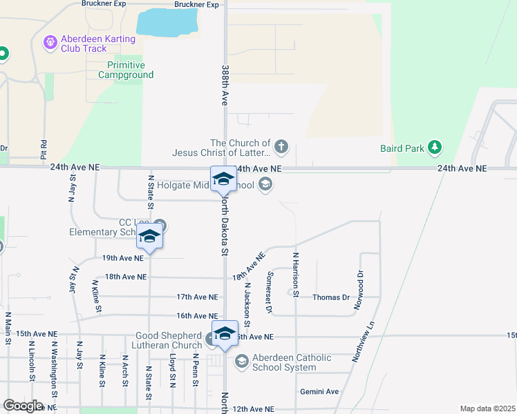 map of restaurants, bars, coffee shops, grocery stores, and more near 2200 North Dakota Street in Aberdeen