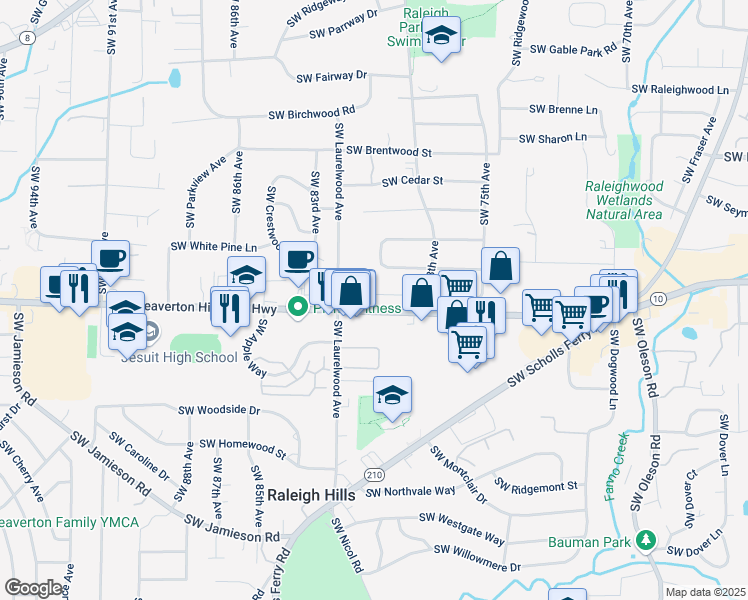 map of restaurants, bars, coffee shops, grocery stores, and more near 8030 Southwest Maple Drive in Portland