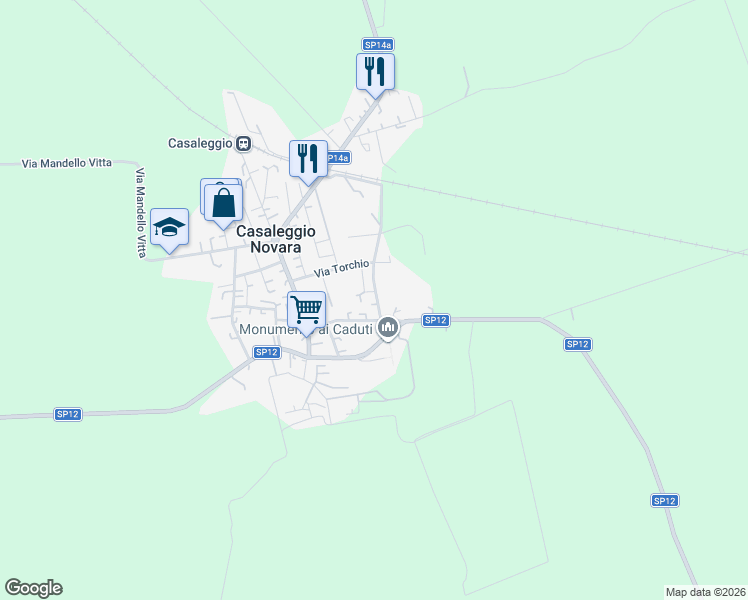 map of restaurants, bars, coffee shops, grocery stores, and more near 17 Via Piave in Casaleggio Novara