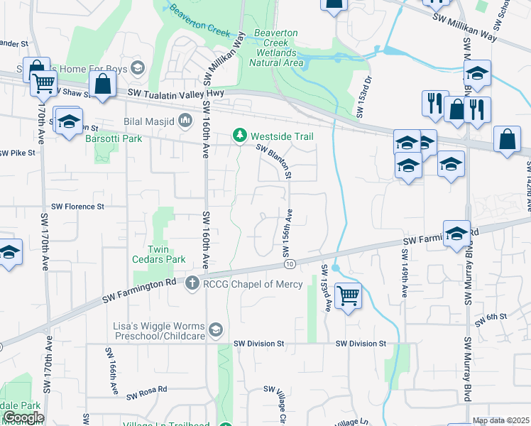 map of restaurants, bars, coffee shops, grocery stores, and more near 4950 Southwest Greensboro Way in Beaverton