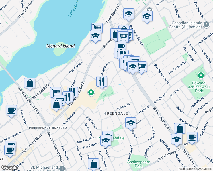 map of restaurants, bars, coffee shops, grocery stores, and more near in Montreal