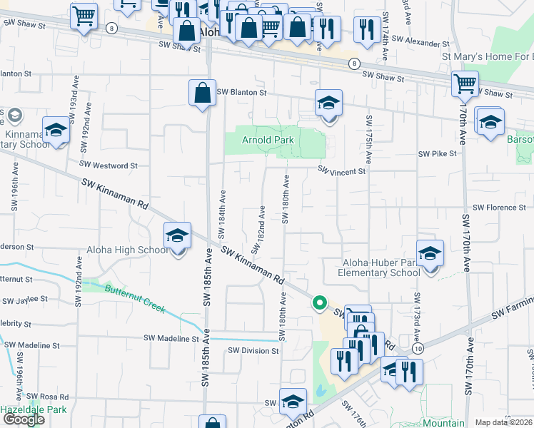 map of restaurants, bars, coffee shops, grocery stores, and more near 4670 Southwest 182nd Avenue in Aloha