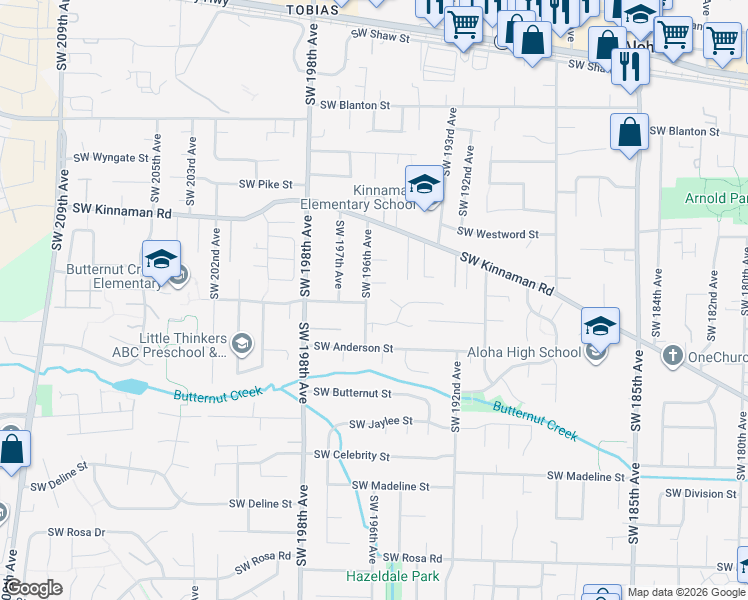 map of restaurants, bars, coffee shops, grocery stores, and more near 19575 Southwest Southview Street in Aloha