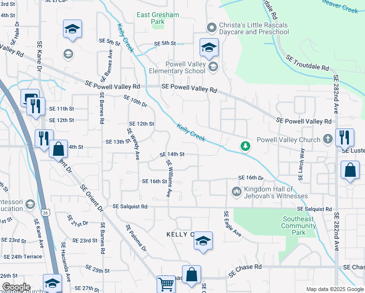 map of restaurants, bars, coffee shops, grocery stores, and more near 4564 Southeast 14th Street in Gresham