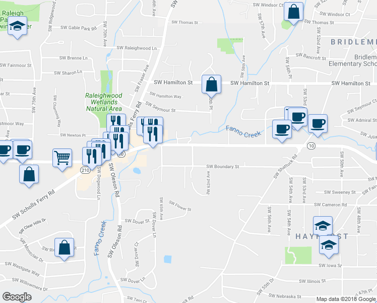 map of restaurants, bars, coffee shops, grocery stores, and more near 6325 Southwest Boundary Street in Portland