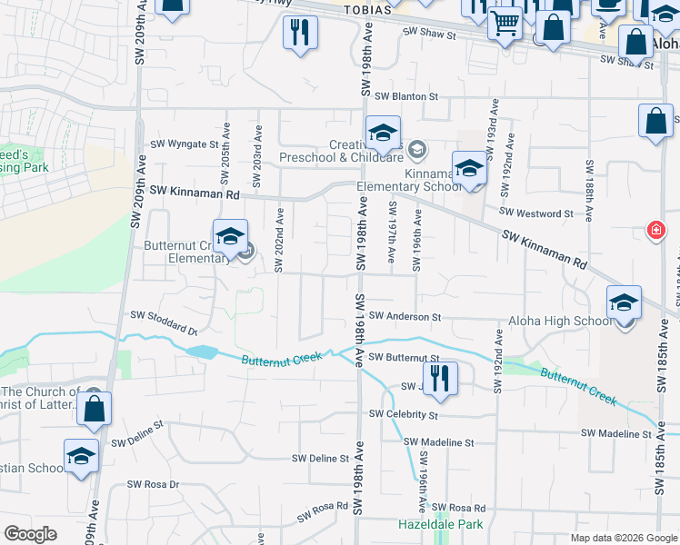 map of restaurants, bars, coffee shops, grocery stores, and more near 4632 Southwest 200th Avenue in Beaverton